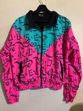 Retro 80s/90s Women’s Gecko Hawaii Multi Color Block Windbreaker Jacket